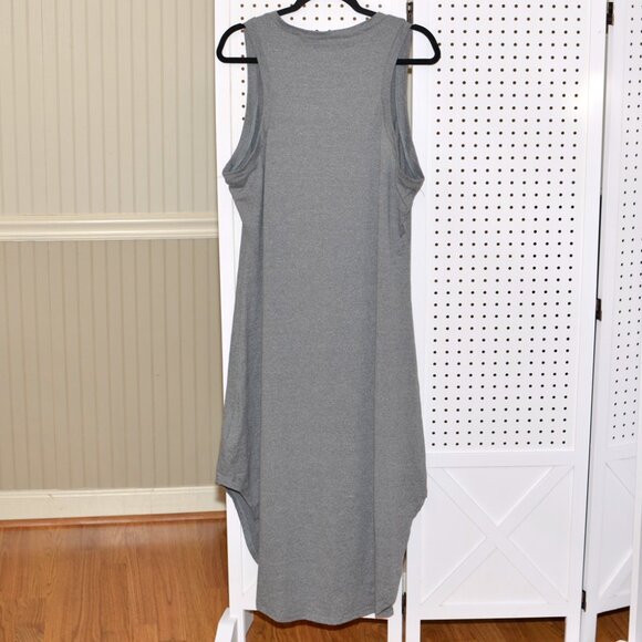 Plus Size XXL Heather Gray V-Neck Sleeveless Round Curved Hem Lounge Dress - Picture 5 of 9
